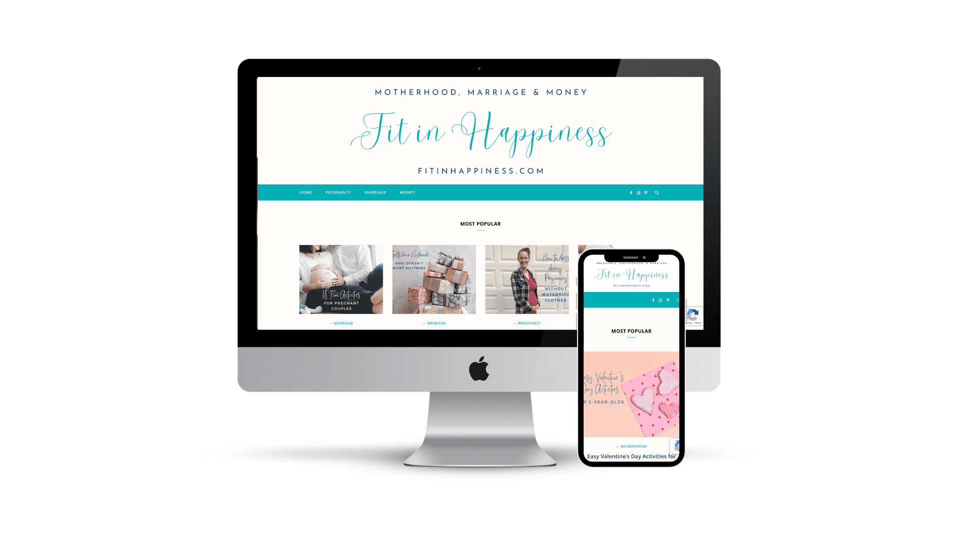 Fit in Happiness Computer Layout to Showcase our social media management and copywriting service